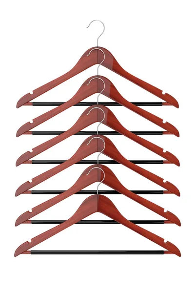 Premium Natural Finish Wooden Hangers Non Slip Bar White Background — Stock Photo, Image