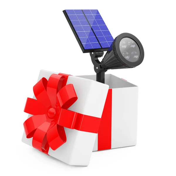 Відкритий Сад Світлодіодні Spotlight Панелі Сонячних Батарей Приходять Подарунковій Коробці — стокове фото