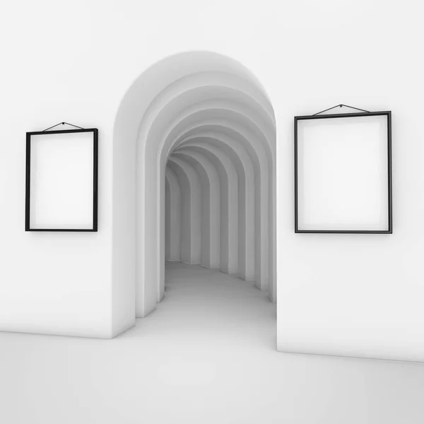 Arco Blanco Abstracto Con Mockup Placard Blanco Marcos Primer Plano — Foto de Stock