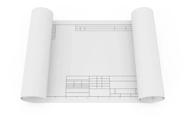 Rolled Drawing Template Paper Sobre Fondo Blanco Renderizado — Foto de Stock