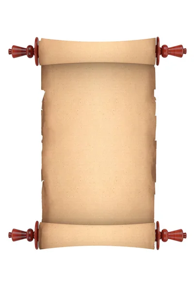 Blank Old Paper Scroll Parchment Mockup Sfondo Bianco Rendering — Foto Stock