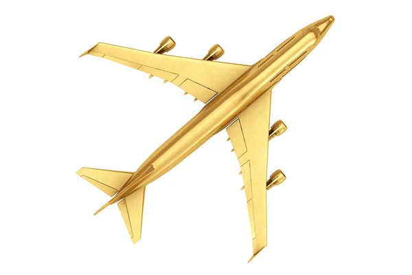 Avião Golden Jet Passenger Sobre Fundo Branco Renderização — Fotografia de Stock