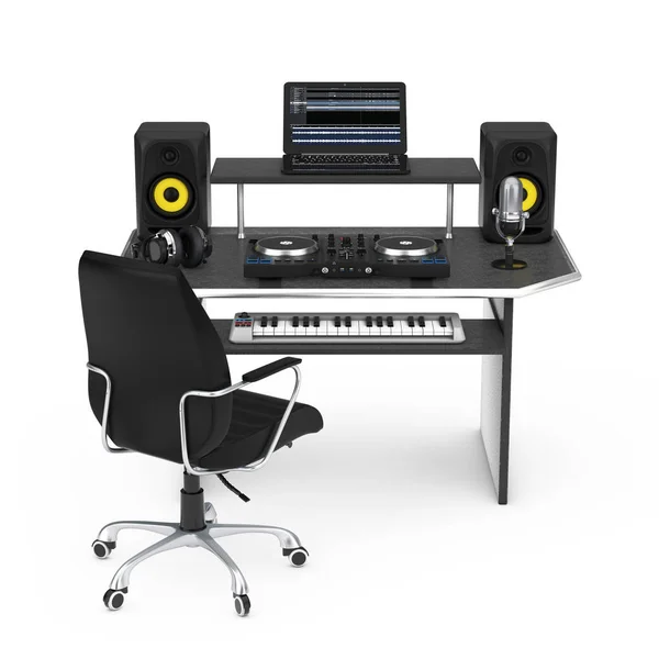 Modernes Aufnahmestudio Mit Elektronischen Geräten Und Instrumenten Auf Weißem Hintergrund — Stockfoto