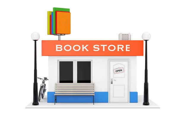 Toy Cartoon Book Shop or Book Store Building Facade on a white background. 3d Rendering