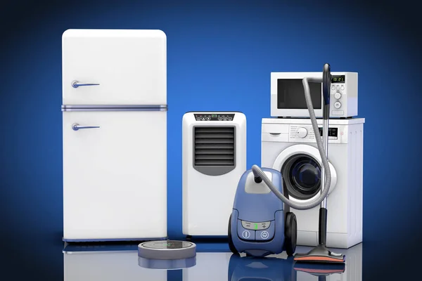 Household Appliances Set Blue Background Rendering — Stock Photo, Image