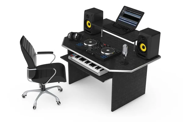 Modern Recording Music Home Studio Con Apparecchiature Elettroniche Strumenti Sfondo — Foto Stock