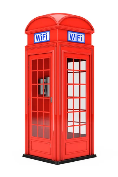 Cabina Teléfono Roja Británica Clásica Con Wifi Regístrate Sobre Fondo — Foto de Stock