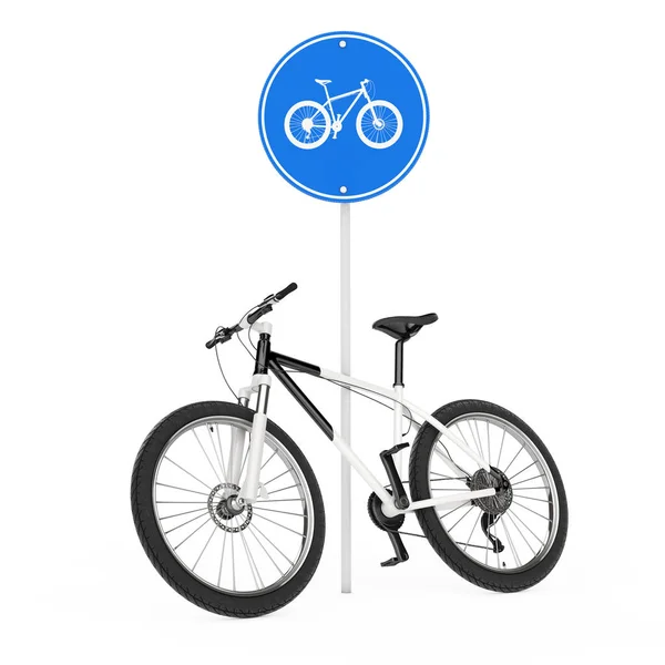 ブラックとホワイト マウンテン バイク自転車標識の警告に近い白い背景の上 レンダリング — ストック写真