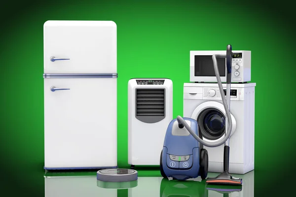 Household Appliances Set Green Background Rendering — Stock Photo, Image