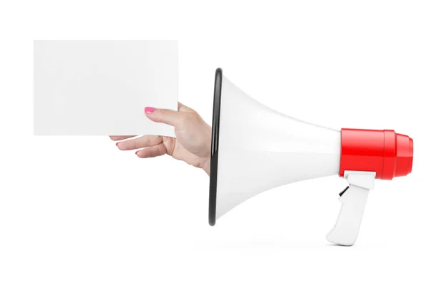 Hand Show Blank Paper Megaphone White Background Rendering — Stock Photo, Image
