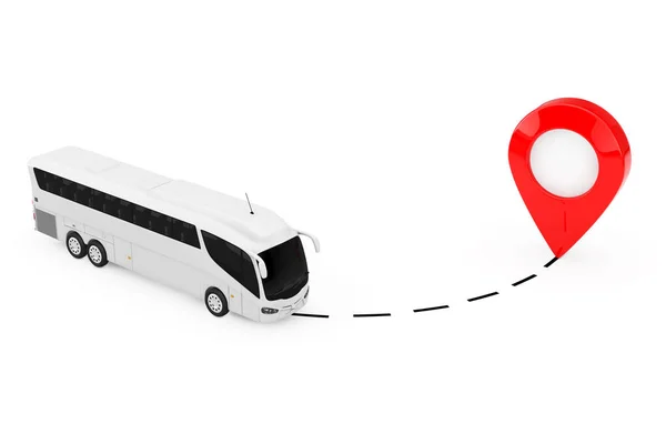 Big White Coach Tour Bus Drive Pointer Fundo Branco Renderização — Fotografia de Stock