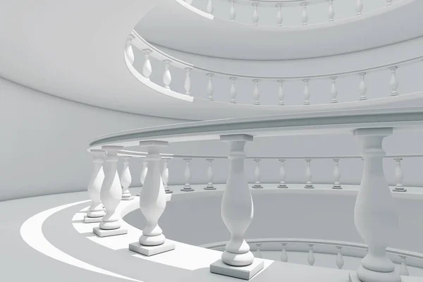 Architecture in Classical Style Spiral Balustrade Way between Floors extreme closeup. 3d Rendering