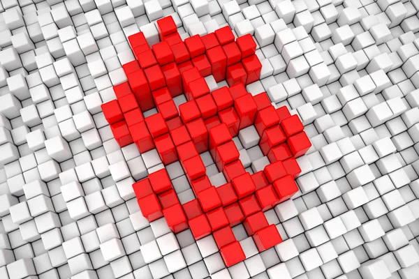 Kırmızı Dolar Blok Küp Piksel Işareti Aşırı Closeup Render — Stok fotoğraf