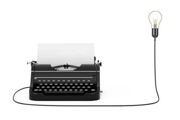 古いビンテージ レトロ タイプライター接続されている白い背景に創造的なアイデア電球に レンダリング — ストック写真