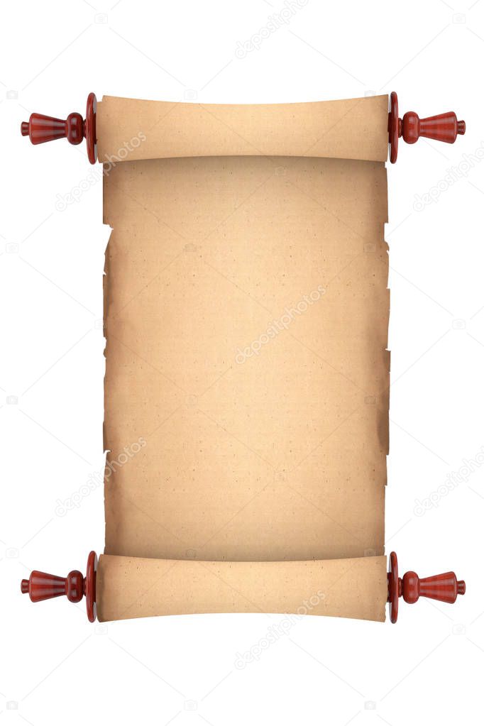 Blank Old Paper Scroll Parchment Mockup on a white background. 3d Rendering