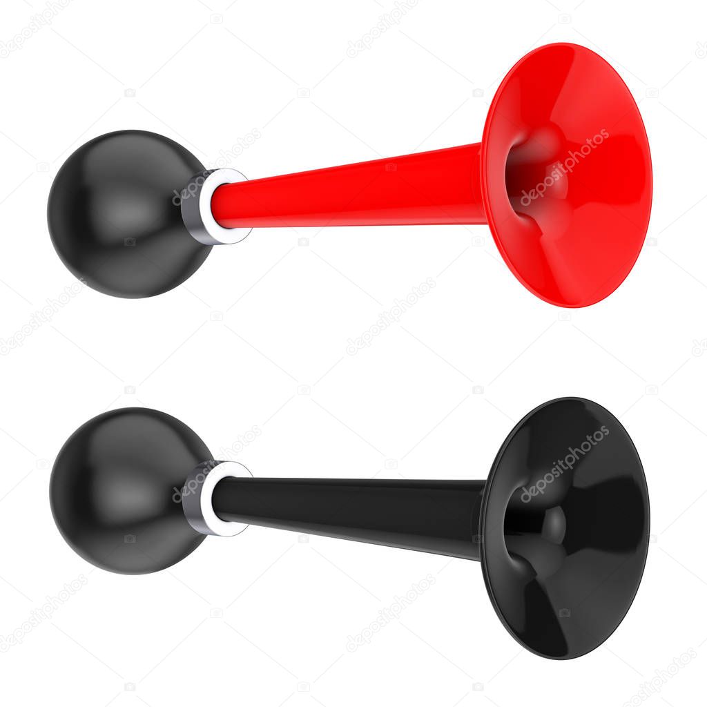 Red and Black Vintage Bicycle Air Horns on a white background. 3d Rendering