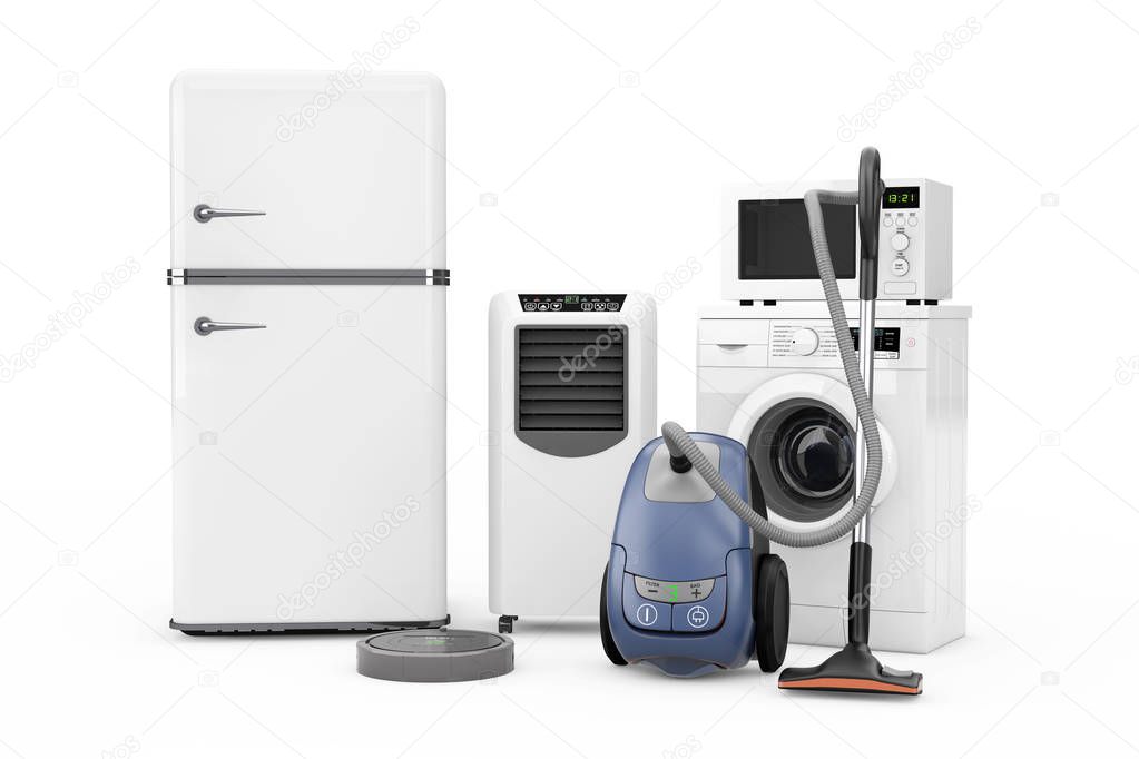 Household Appliances Set on a white background. 3d Rendering