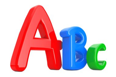 Renkli Abc dil öğrenme tabelada beyaz bir arka plan. 3D render