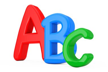 Renkli Abc dil öğrenme tabelada beyaz bir arka plan. 3D render