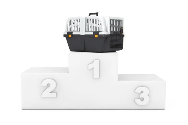 Pet Travel Plastic Cage Carrier Box Bianco Vincitori Podio Uno — Foto Stock