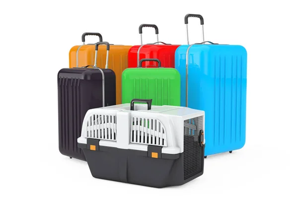 Pet Travel Plastic Cage Carrier Box Large Multicolour Polycarbonate Suitcases — Stock Photo, Image