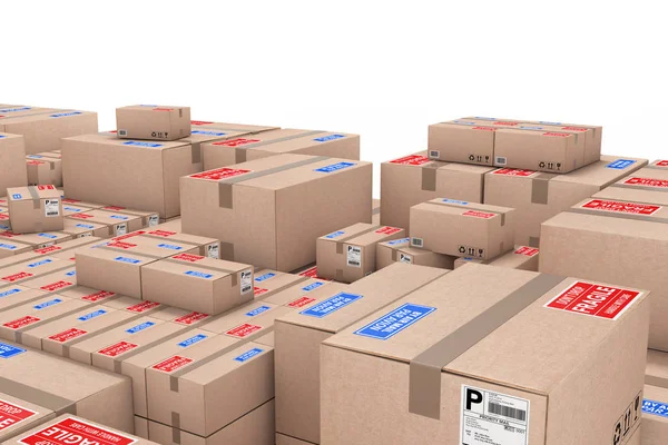 Logistics Concept Stack Cardboard Boxes Warehouse White Background Rendering — Stock Photo, Image