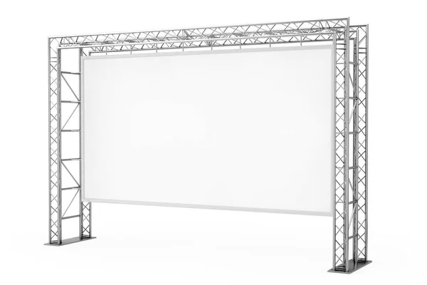 空白广告户外横幅在金属桁架建筑系统上的白色背景 — 图库照片
