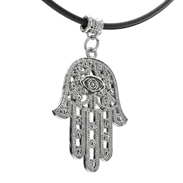Silver Hamsa Hand Fatima Amulet Coulomb White Background Rendering — Stock Photo, Image