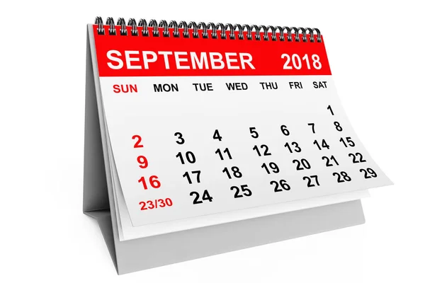 Calendrier Des Années 2018 Calendrier Septembre Sur Fond Blanc Rendu — Photo