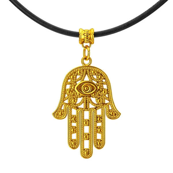 Golden Hamsa Hand Fatima Amulet Coulomb White Background Rendering — Stock Photo, Image