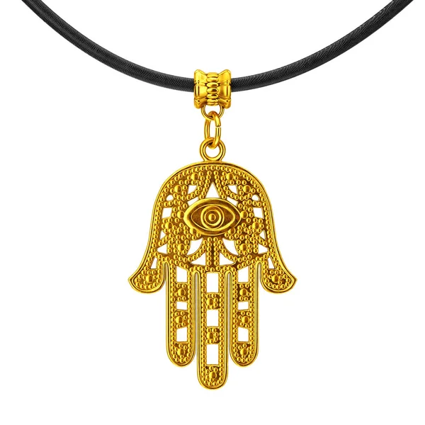 Golden Hamsa Mão Fátima Amulet Coulomb Sobre Fundo Branco Renderização — Fotografia de Stock