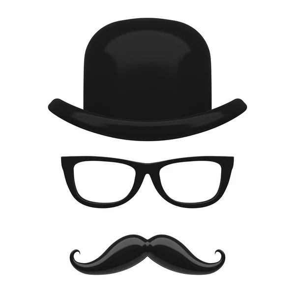 Retro Italia Bowler Mustaches Glasses Icono Sobre Fondo Blanco Renderizado —  Fotos de Stock