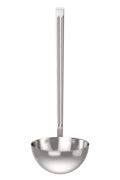 Gümüş Paslanmaz Çelik Mutfak Çorba Kepçe Beyaz Zemin Üzerinde Render — Stok fotoğraf