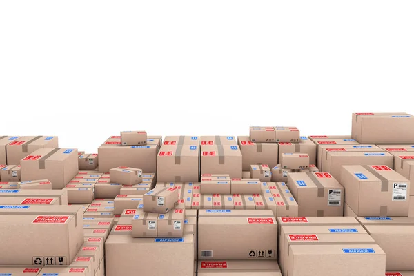 Logistics Concept Stack Cardboard Boxes Warehouse White Background Rendering — Stock Photo, Image