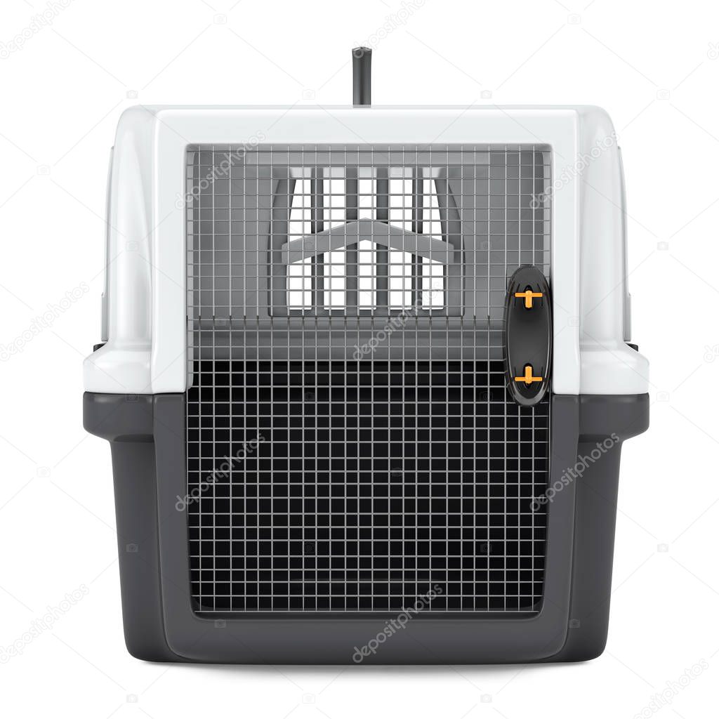 Pet Travel Plastic Cage Carrier Box on a white background. 3d Rendering