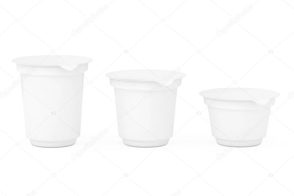 Blank White Packaging Containers for Yogurt, Ice Cream or Dessert on a white background. 3d Rendering