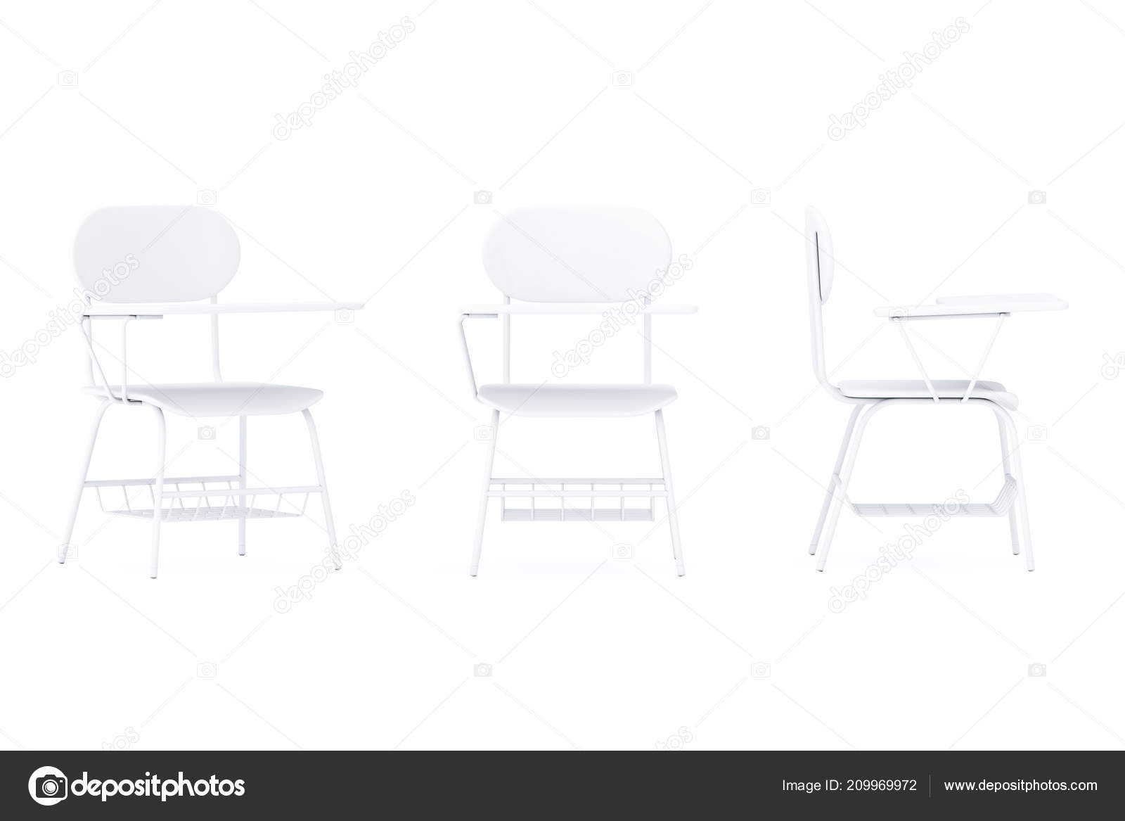 White Lecture School College Desk Table Chair Clay Render Style