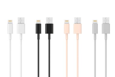 Beyaz bir arka plan üzerinde Smartphone için çok renkli 8 Pin şarj kabloları. 3D render