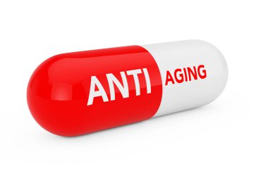 Kapsül Pill Anti Aging iç üzerinde beyaz bir arka plan ile. 3D render