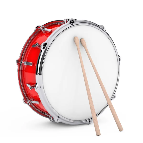 Red Bass Drum Com Par Bastões Tambor Fundo Branco Renderização — Fotografia de Stock