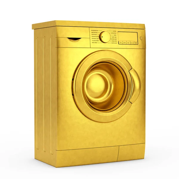 白い背景に現代の黄金洗濯機 レンダリング — ストック写真