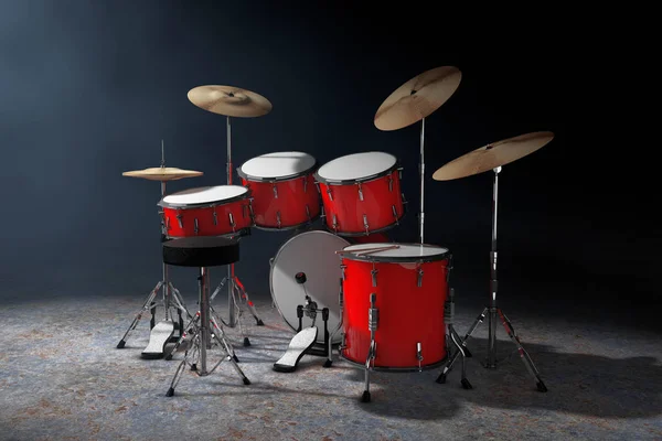 Professional Rock Red Drum Kit Het Volumetrische Licht Een Zwarte — Stockfoto