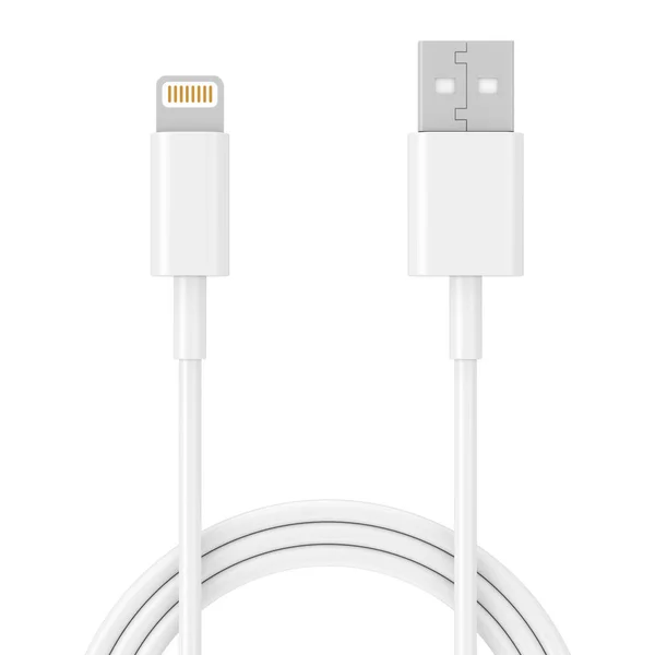White Pin Charger Cable Smartphone White Background Rendering — Stock Photo, Image