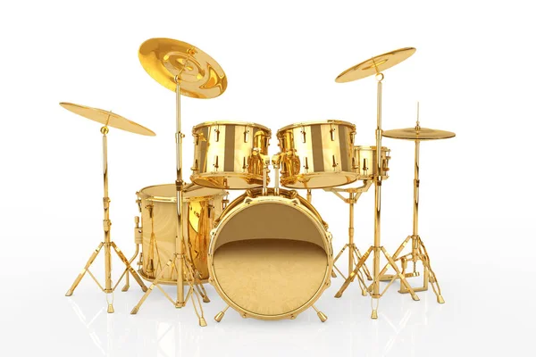 Kit Professionale Rock Golden Drum Sfondo Bianco Rendering — Foto Stock