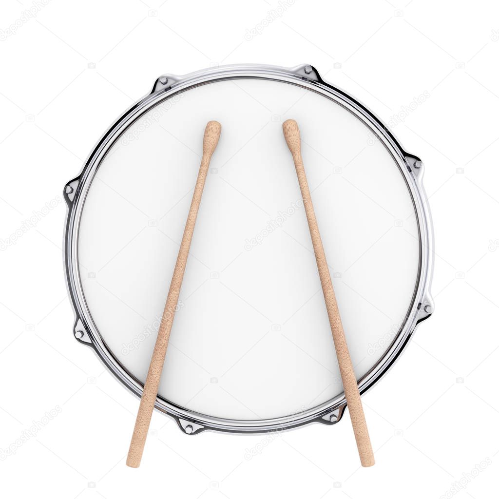 Red Bass Drum with Pair of Drum Sticks on a white background. 3d Rendering