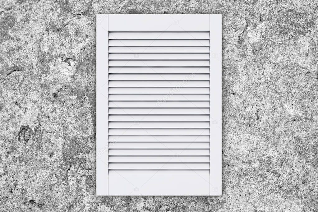 White Plastic Air Ventilation Grille Window on a stone wall. 3d Rendering