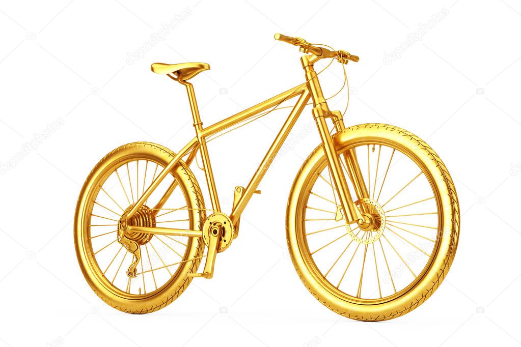 Golden Mountain Bike on a white background. 3d Rendering