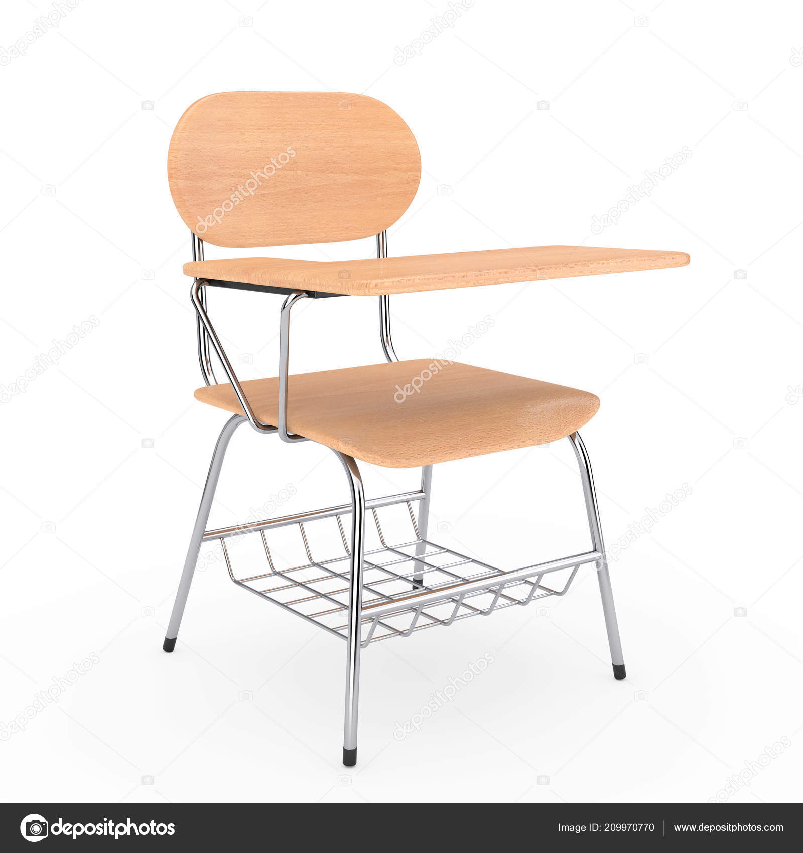 Wooden Lecture School College Desk Table Chair White Background