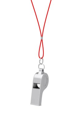 Klasik Metal antrenörler ıslık asılı beyaz zemin üzerine kırmızı ip. 3D render