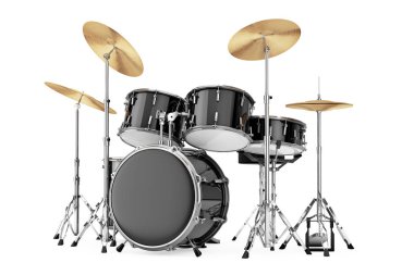 Profesyonel Rock siyah Drum Kit beyaz zemin üzerinde. 3D render